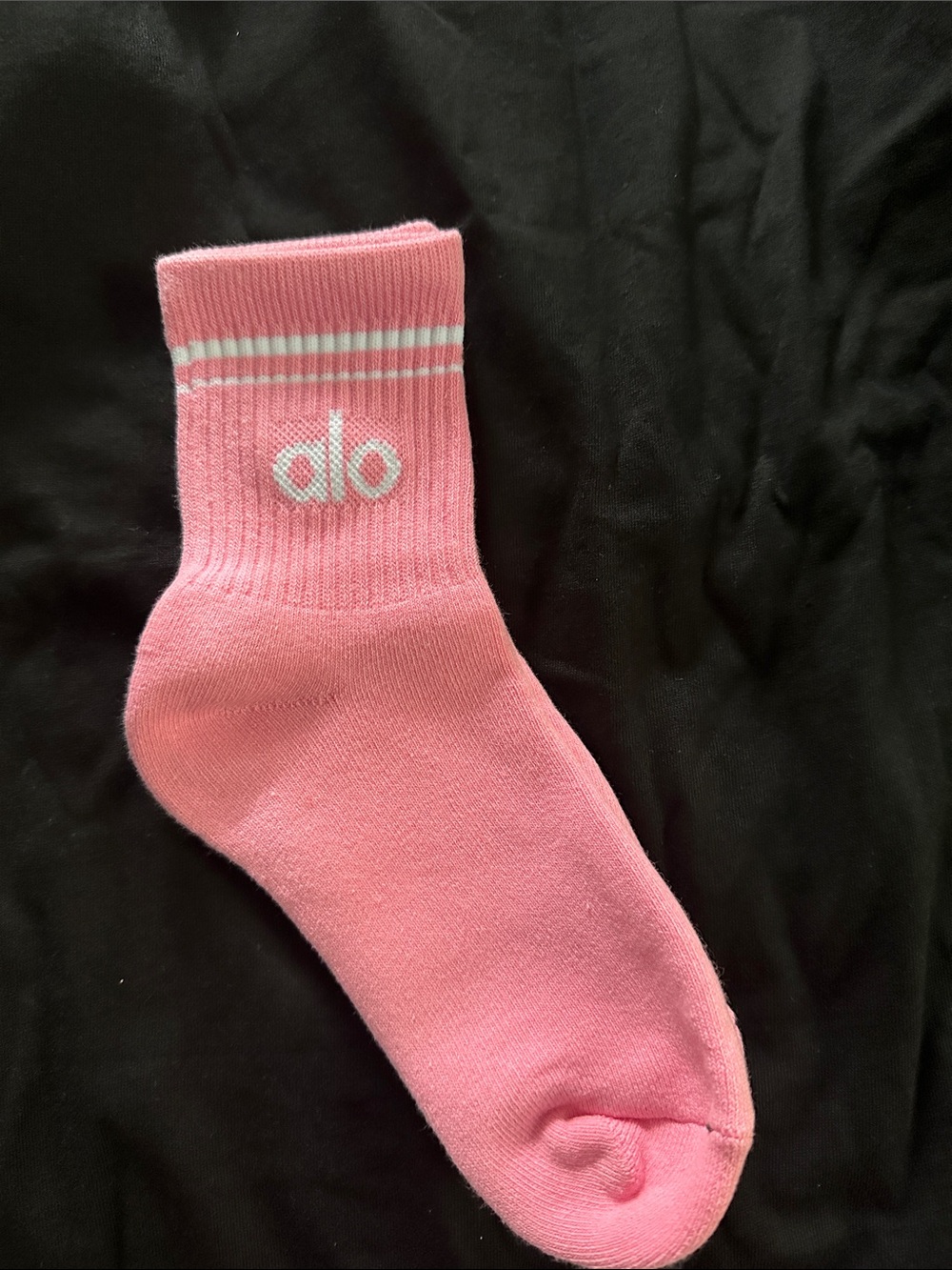 ALO Yoga Pink Crew Athletic Socks with White Stripe & Logo